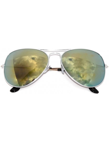 Aviator Classic Aviator Style Full Mirror Lens Sunglasses Silver Frame 100% UV - Silver Color Frame Gold Lens - C511MVYP0U5 $...