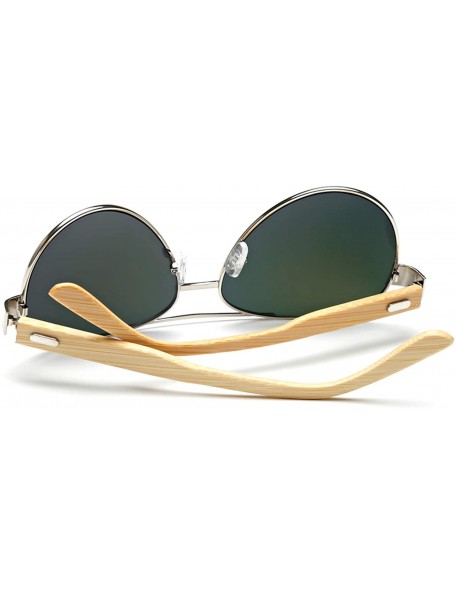 Semi-rimless Bamboo Pilot Sunglasses Men Wooden Metal Women Brand Designer Mirror Sun Glasses Drive Retro De Sol - Kp1510 C6 ...