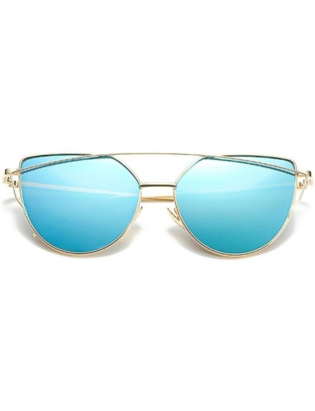 Cat Eye Cat Eye Mirrored Strikethrough Lens Metal Frame Womens Sunglassses J6627 - Gold Frame/Blue - CU180ZG2HSU $12.68