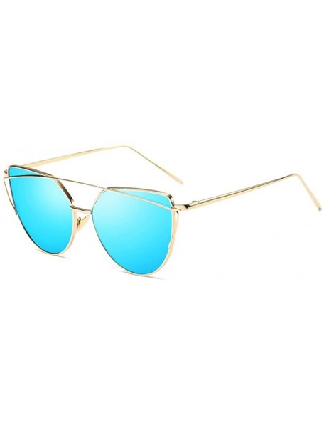 Cat Eye Cat Eye Mirrored Strikethrough Lens Metal Frame Womens Sunglassses J6627 - Gold Frame/Blue - CU180ZG2HSU $12.68