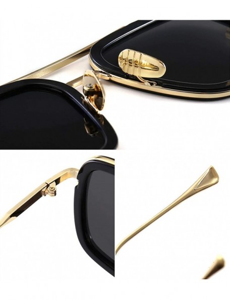 Sport Retro Aviator Square Sunglasses for Men Women Metal Frame Gradient Flat Lens Tony Stark Sunglasses - CF18WMNQ8H6 $14.32