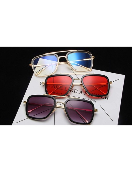 Sport Retro Aviator Square Sunglasses for Men Women Metal Frame Gradient Flat Lens Tony Stark Sunglasses - CF18WMNQ8H6 $14.32