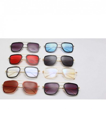 Sport Retro Aviator Square Sunglasses for Men Women Metal Frame Gradient Flat Lens Tony Stark Sunglasses - CF18WMNQ8H6 $14.32