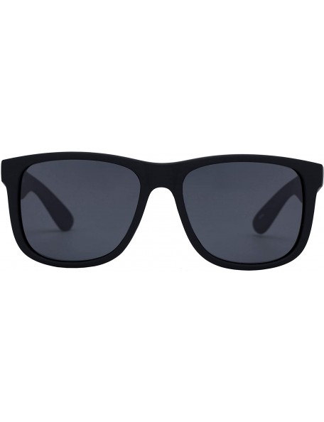 Square Unisex Polarized Square Sunglasses - Black Rubber Square Frame With Grey Lens - CM196HLHSQE $10.58