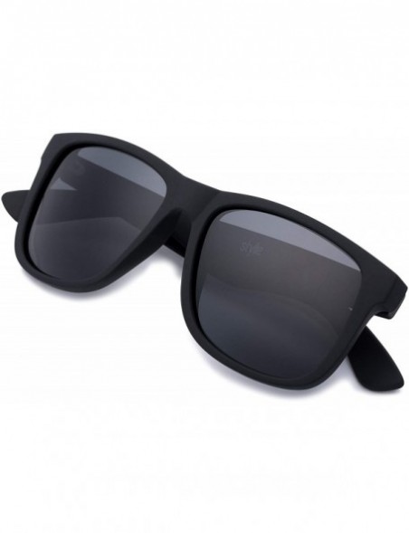 Square Unisex Polarized Square Sunglasses - Black Rubber Square Frame With Grey Lens - CM196HLHSQE $10.58