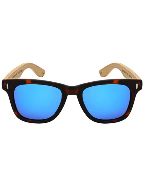 Wayfarer Horned Rim Wooden Bamboo Sunglasses w/Polarized Mirrored Lenses 540845BM-PRV - Matte Tortoise & Bamboo Arm - CT124QX...