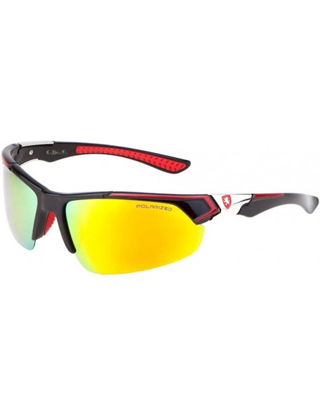 Rimless Polarized Slim Semi Rimless Sport Wrap Around Sunglasses - Black- Silver & Red Frame - CO18EUY4GCG $11.22