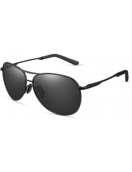 Aviator Polarized Aviator Sunglasses for Men Women-Metal Frame UV400 Protection - Black/Black - CI18WDKYTU3 $17.60