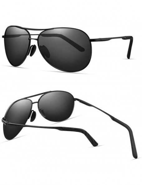 Aviator Polarized Aviator Sunglasses for Men Women-Metal Frame UV400 Protection - Black/Black - CI18WDKYTU3 $17.60