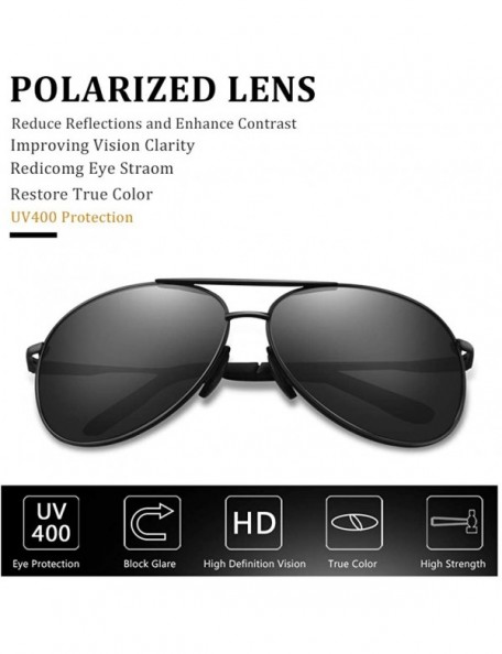 Aviator Polarized Aviator Sunglasses for Men Women-Metal Frame UV400 Protection - Black/Black - CI18WDKYTU3 $17.60