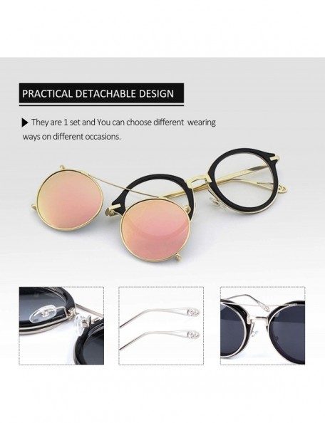 Round Clip on Steampunk Polarized Sunglasses Alloy Double Lens for Men and Women - Gold Frame/Rose Pink Mirrored Lens - CZ18X...