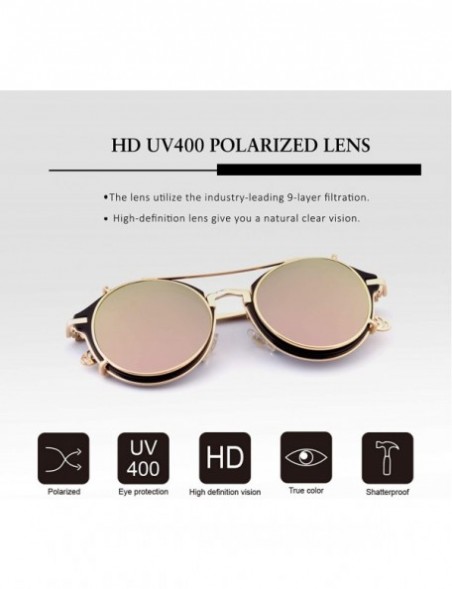 Round Clip on Steampunk Polarized Sunglasses Alloy Double Lens for Men and Women - Gold Frame/Rose Pink Mirrored Lens - CZ18X...