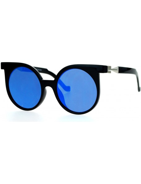 Cat Eye Womens Trendy Runway Mirrored Lens 80's Thick Plastic Cat Eye Sunglasses - Black Blue - CD120IUQX7H $16.03