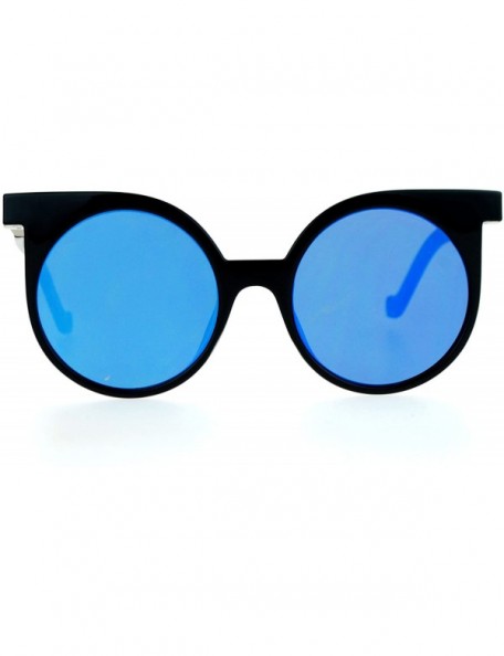 Cat Eye Womens Trendy Runway Mirrored Lens 80's Thick Plastic Cat Eye Sunglasses - Black Blue - CD120IUQX7H $16.03