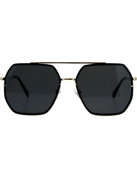 Rectangular Mens Rimless Oversize Designer Fashion Metal Rim Sunglasses - Gold Black - CT18CMOTL5N $12.12