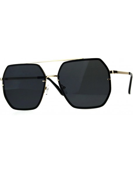 Rectangular Mens Rimless Oversize Designer Fashion Metal Rim Sunglasses - Gold Black - CT18CMOTL5N $12.12