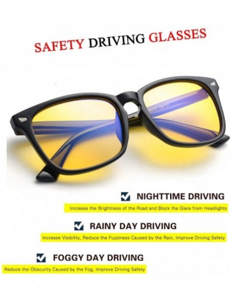 Rectangular HD Night Driving Glasses for Men Women Anti-glare Safety Glasses- Perfect for Any Weather - Bright Black - CG18CI...