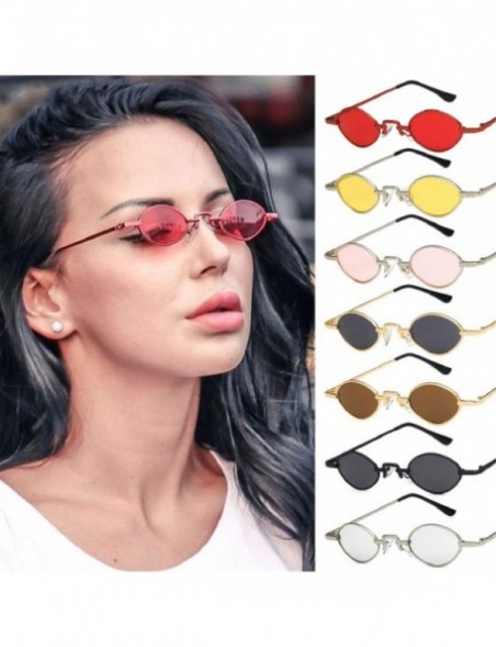 Oval Vintage Small Sunglasses Oval Slender Metal Frame Candy Colors - D - C118SC3SWCK $7.77