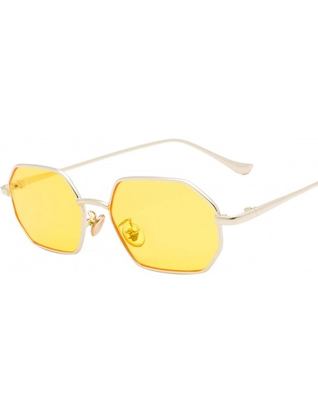 Goggle Retro Polygon Sunglasses Men Women Luxury Yellow Lens Square Sun Glasses Vintage Small Mirror Color - 3 - CY198A79C8O ...