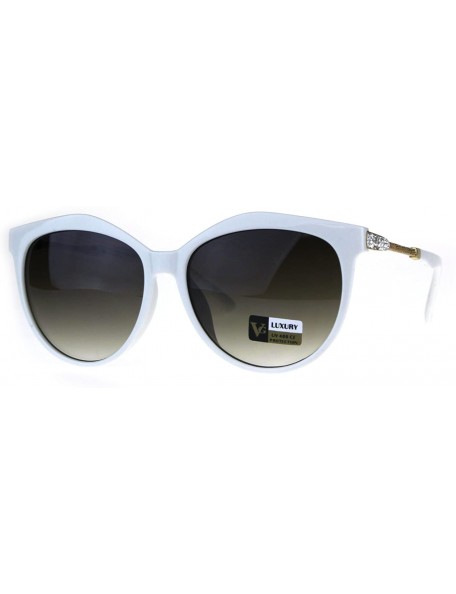 Butterfly Womens Rhinestone Iced Luxury Designer Horn Rim Cat Eye Sunglasses - White Brown - CZ180CGQ93C $12.80
