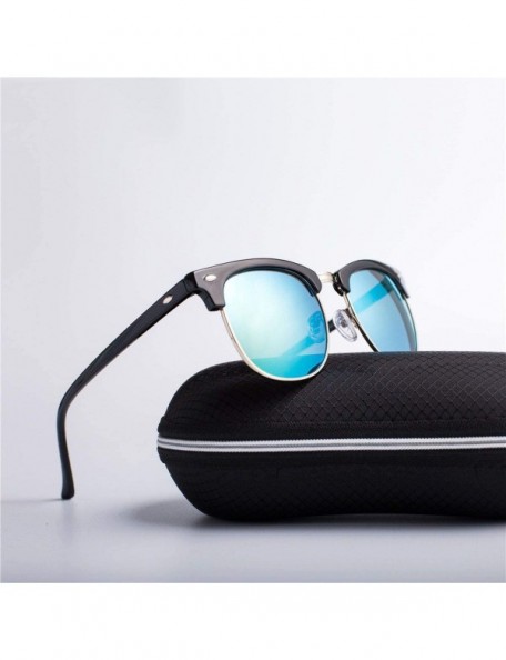 Square Half Metal Fashion New Sunglasses Men/Women Brand Designer Retro Rivet Lens Sun Glasses Female - C7 - C018S0YMEOI $9.88