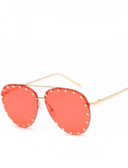 Goggle Red Lens Pilot Sunglasses Women Men Ladies Metal Frame Goggle Rivet Transparent Brand Designer Sun Glasses - CN197Y74Q...