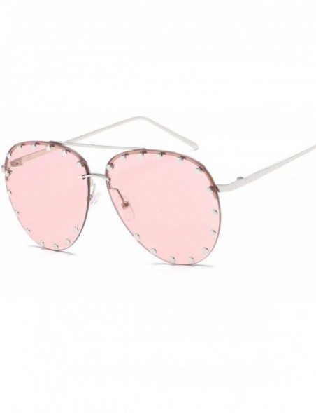 Goggle Red Lens Pilot Sunglasses Women Men Ladies Metal Frame Goggle Rivet Transparent Brand Designer Sun Glasses - CN197Y74Q...