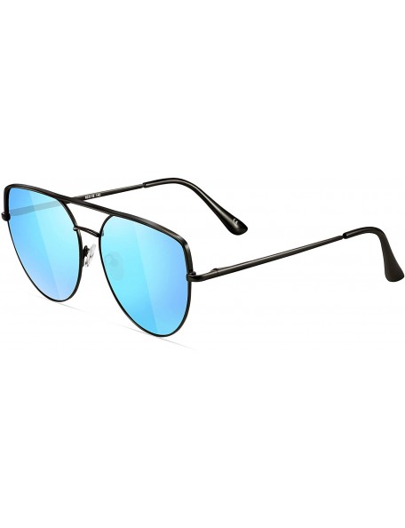 Oversized Oversized Diamond Sunglasses for Women - Mirrored Cat Eye Sunglasses Metal Frame women sunglasses 2269 - Blue - CC1...