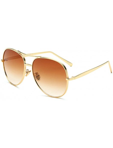 Round Large Women Vintage Sunglasses Oversized Golden Metal Frame Designer Glasses - Gradient Brown - CD18O4AZ9E9 $19.19