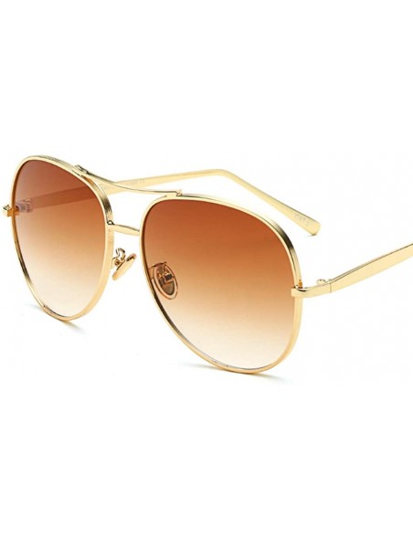 Round Large Women Vintage Sunglasses Oversized Golden Metal Frame Designer Glasses - Gradient Brown - CD18O4AZ9E9 $19.19