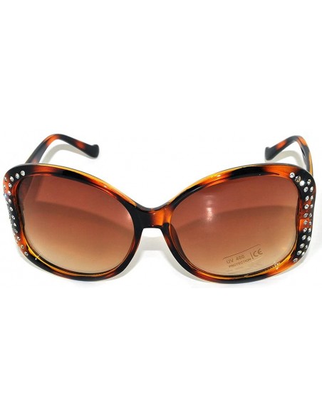 Oval Womens Designer Rhinestones Sunglasses (100% UVA/UVB) - 1-leopard Rhinestones - CF11JXZ8TA7 $12.89
