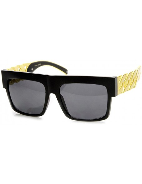 Aviator High Fashion Metal Chain Arm Flat Top Aviator Sunglasses (Matte Black Gold) - CQ11FOUEA0D $14.25