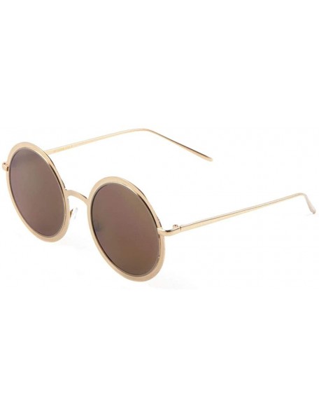 Round Flat Lense Round Frame Sunglasses - Brown - CS190828DUD $14.02