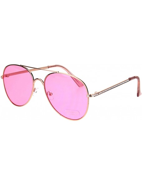 Aviator Womens Aviator Sunglasses Rhinestones Temple Metal Frame UV 400 - Rose Gold (Pink) - CJ18R4TQ5XZ $8.33