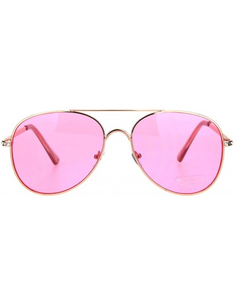 Aviator Womens Aviator Sunglasses Rhinestones Temple Metal Frame UV 400 - Rose Gold (Pink) - CJ18R4TQ5XZ $8.33