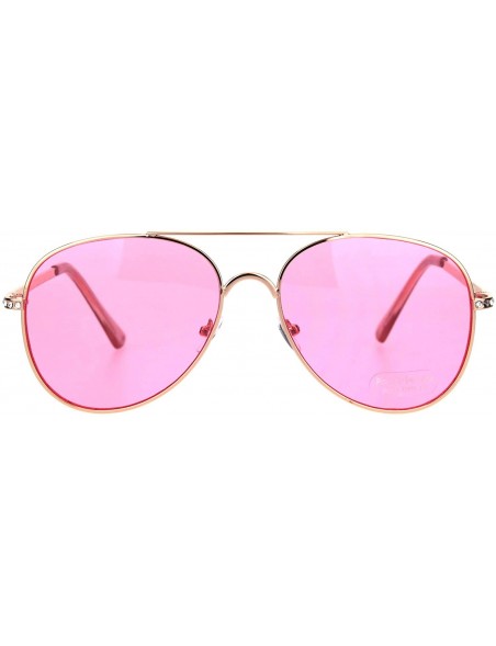 Aviator Womens Aviator Sunglasses Rhinestones Temple Metal Frame UV 400 - Rose Gold (Pink) - CJ18R4TQ5XZ $8.33