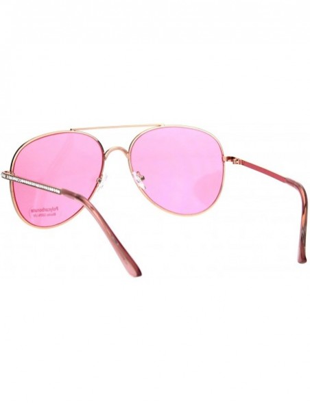 Aviator Womens Aviator Sunglasses Rhinestones Temple Metal Frame UV 400 - Rose Gold (Pink) - CJ18R4TQ5XZ $8.33