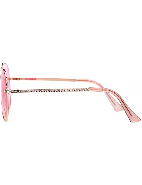 Aviator Womens Aviator Sunglasses Rhinestones Temple Metal Frame UV 400 - Rose Gold (Pink) - CJ18R4TQ5XZ $8.33