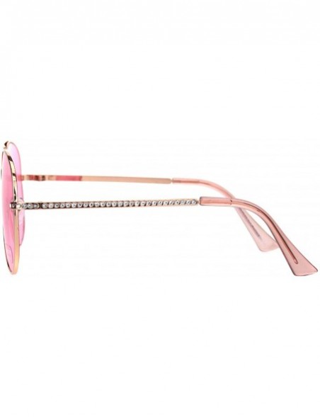 Aviator Womens Aviator Sunglasses Rhinestones Temple Metal Frame UV 400 - Rose Gold (Pink) - CJ18R4TQ5XZ $8.33