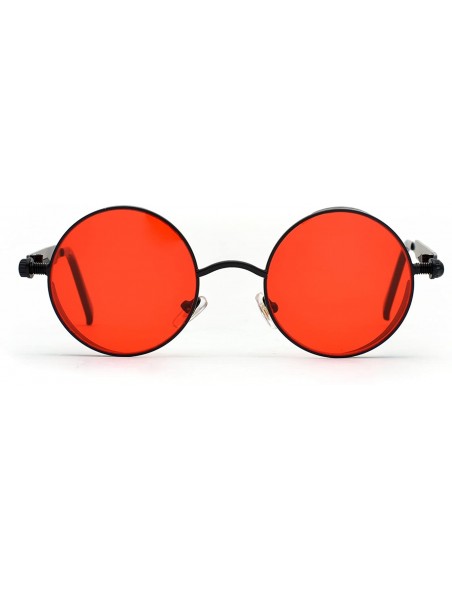 Round Polarized Steampunk Round Sunglasses for Men Women Mirrored Lens Metal Frame S2671 - Black&red - CN185G2QUW6 $16.43