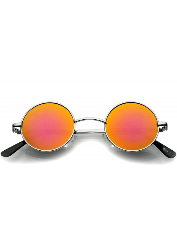 Round Retro Round Sunglasses for Men Women with Color Mirrored Lens John Lennon Glasses - Silver / Orange - CJ11F5C85A1 $9.65