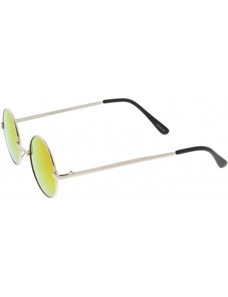 Round Retro Round Sunglasses for Men Women with Color Mirrored Lens John Lennon Glasses - Silver / Orange - CJ11F5C85A1 $9.65