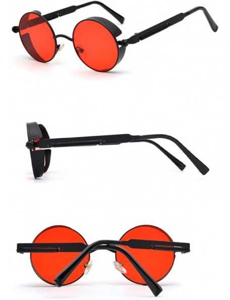 Round Polarized Steampunk Round Sunglasses for Men Women Mirrored Lens Metal Frame S2671 - Black&red - CN185G2QUW6 $16.43