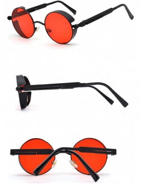 Round Polarized Steampunk Round Sunglasses for Men Women Mirrored Lens Metal Frame S2671 - Black&red - CN185G2QUW6 $16.43