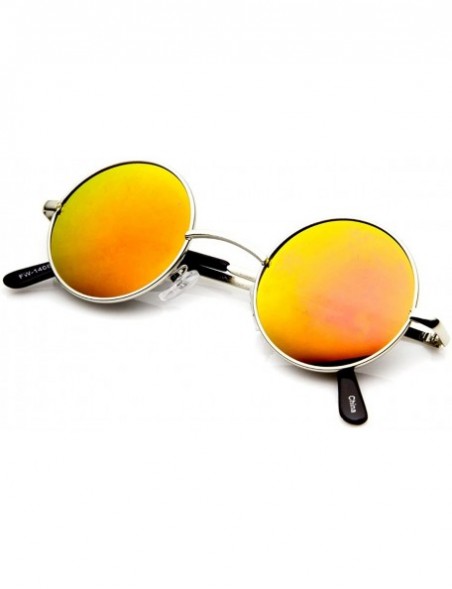 Round Retro Round Sunglasses for Men Women with Color Mirrored Lens John Lennon Glasses - Silver / Orange - CJ11F5C85A1 $9.65