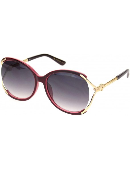 Butterfly Womens Luxury Exposed Side Lens Round Butterfly Sunglasses - Burgundy Gradient Black - CN18NUWCO8H $13.79