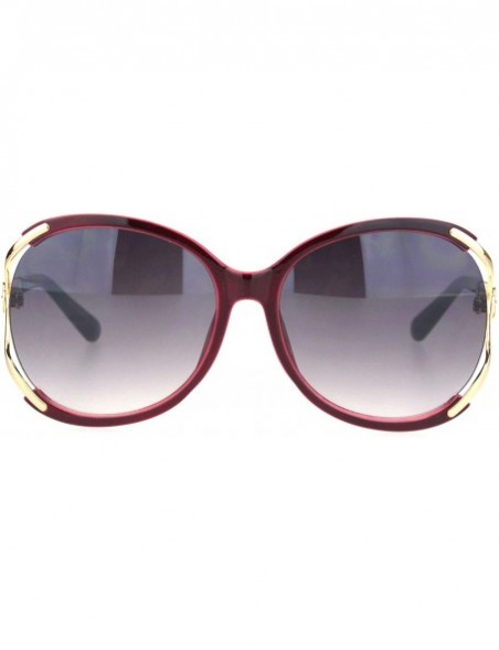 Butterfly Womens Luxury Exposed Side Lens Round Butterfly Sunglasses - Burgundy Gradient Black - CN18NUWCO8H $13.79