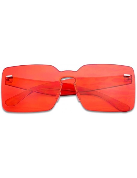 Oversized One Piece Rimless Square Colored Transparent Candy Tinted Sunglasses Variation - Red - CQ18HR9TU6U $10.34