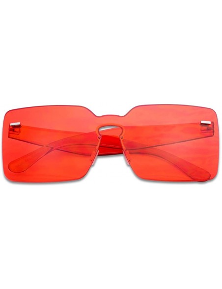 Oversized One Piece Rimless Square Colored Transparent Candy Tinted Sunglasses Variation - Red - CQ18HR9TU6U $10.34