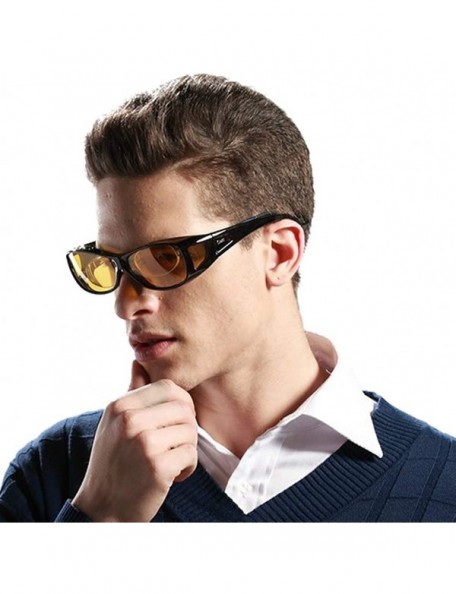 Aviator Night Vision Glasses Polarized Wrap Around Eyewear Glasses - Black Size L - CY11CYYWONX $27.13